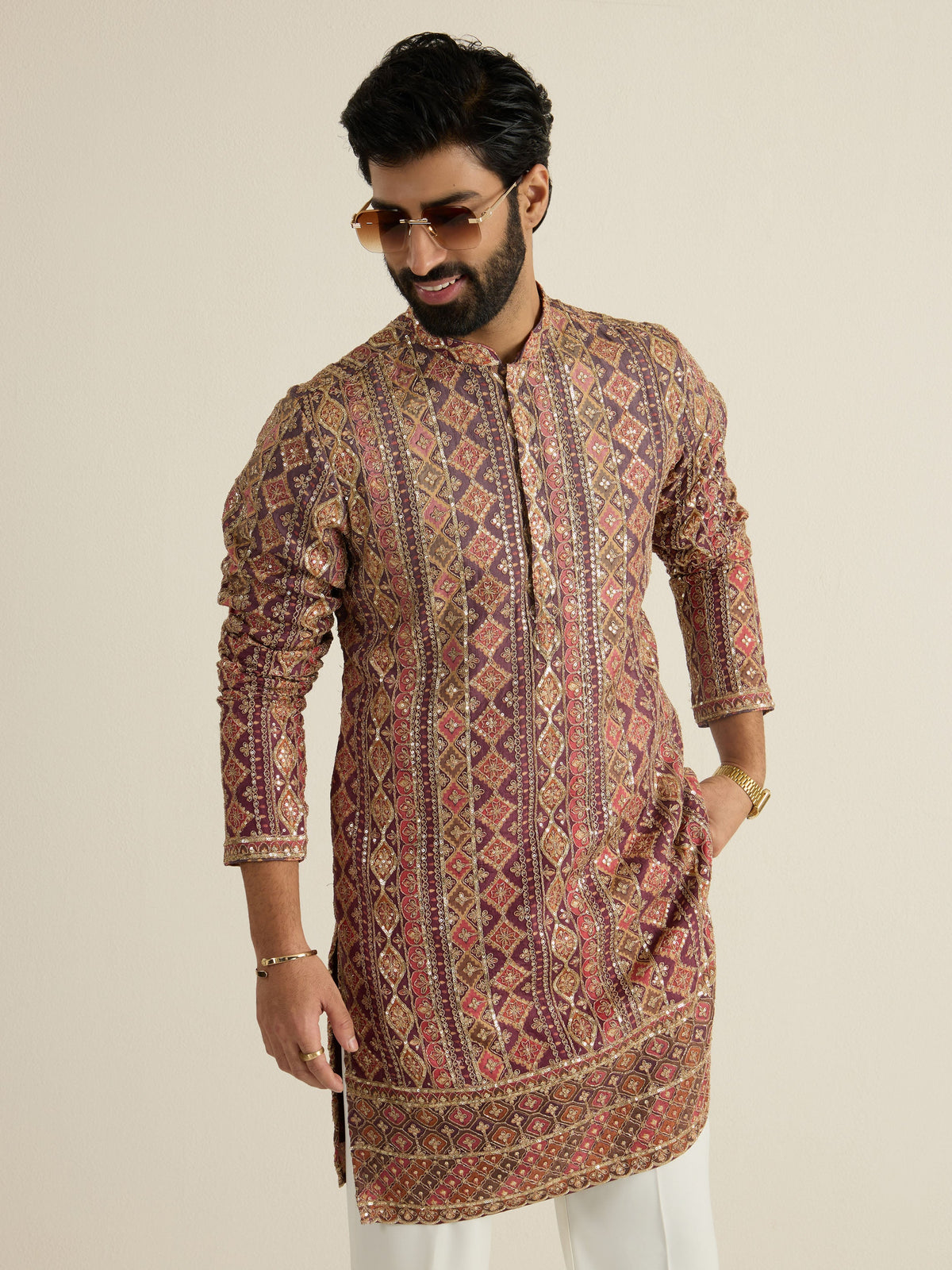Mens Multicolor Blended Print Kurta