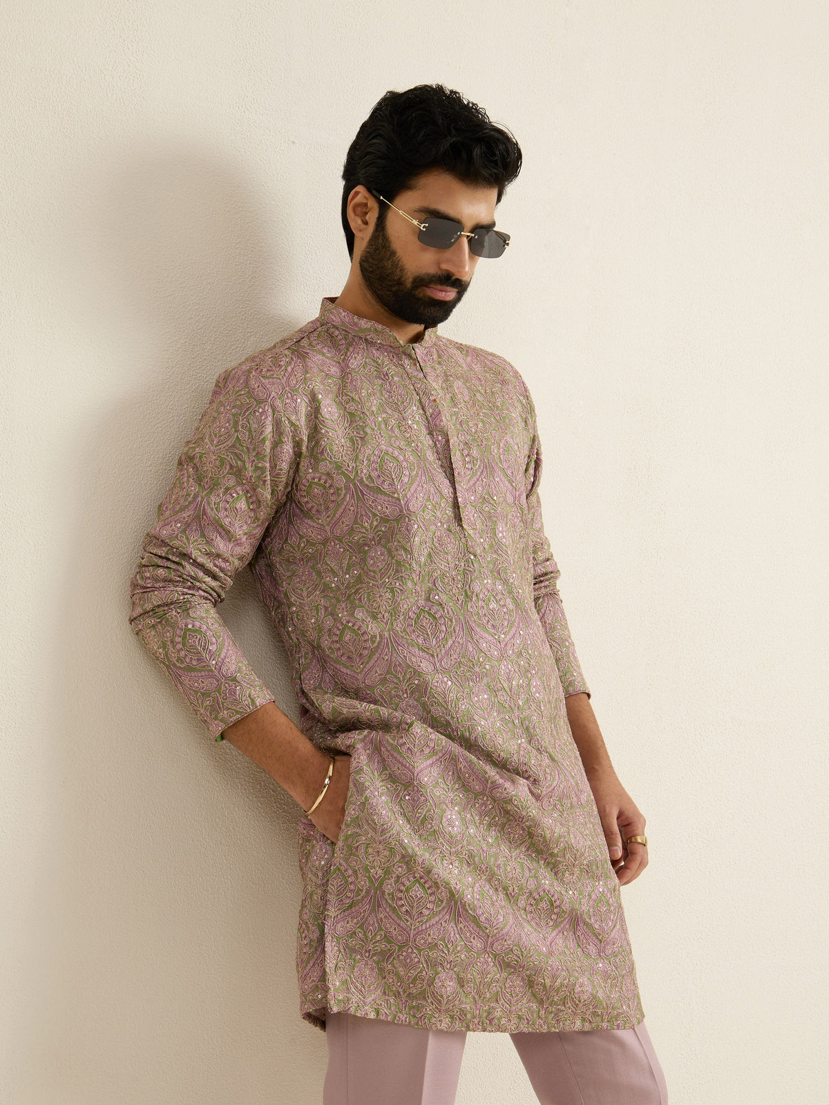 Mens Multicolor Blended Print Kurta