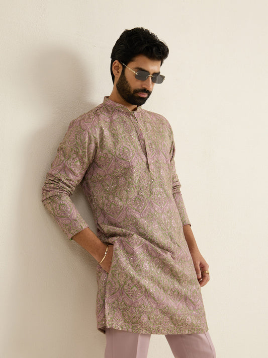 Mens Multicolor Blended Print Kurta