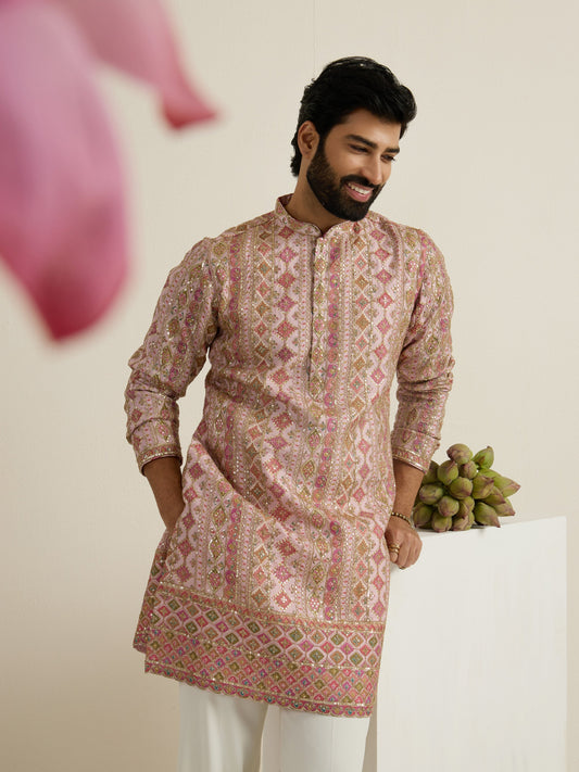 Mens Multicolor Blended Print Kurta