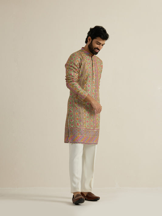 Mens Multicolor Blended Print Kurta