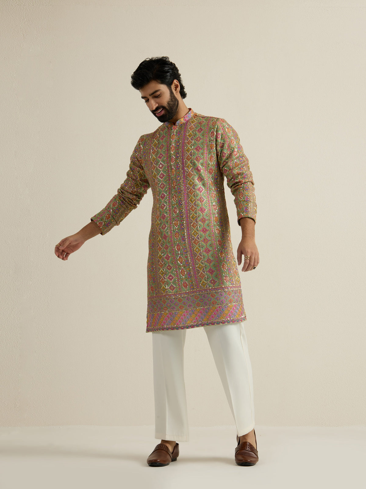 Mens Multicolor Blended Print Kurta