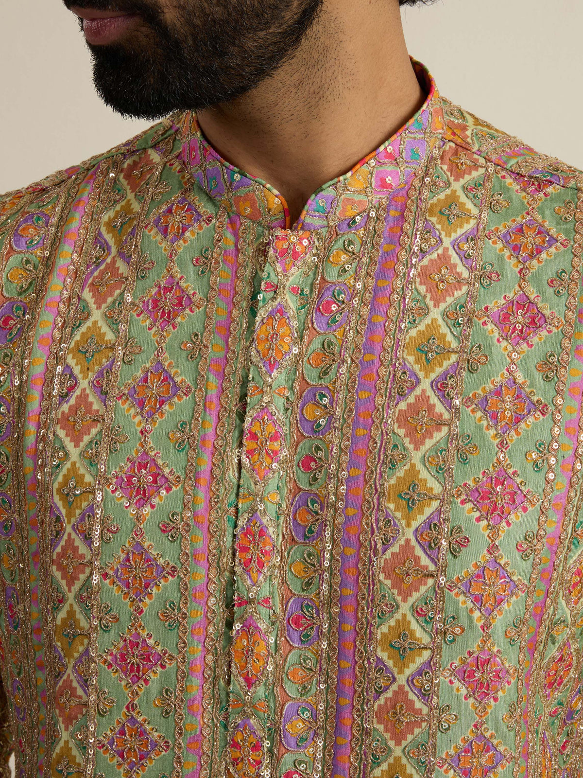 Mens Multicolor Blended Print Kurta