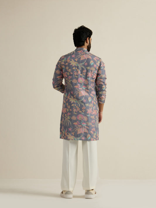 Mens Multicolor Blended Print Kurta