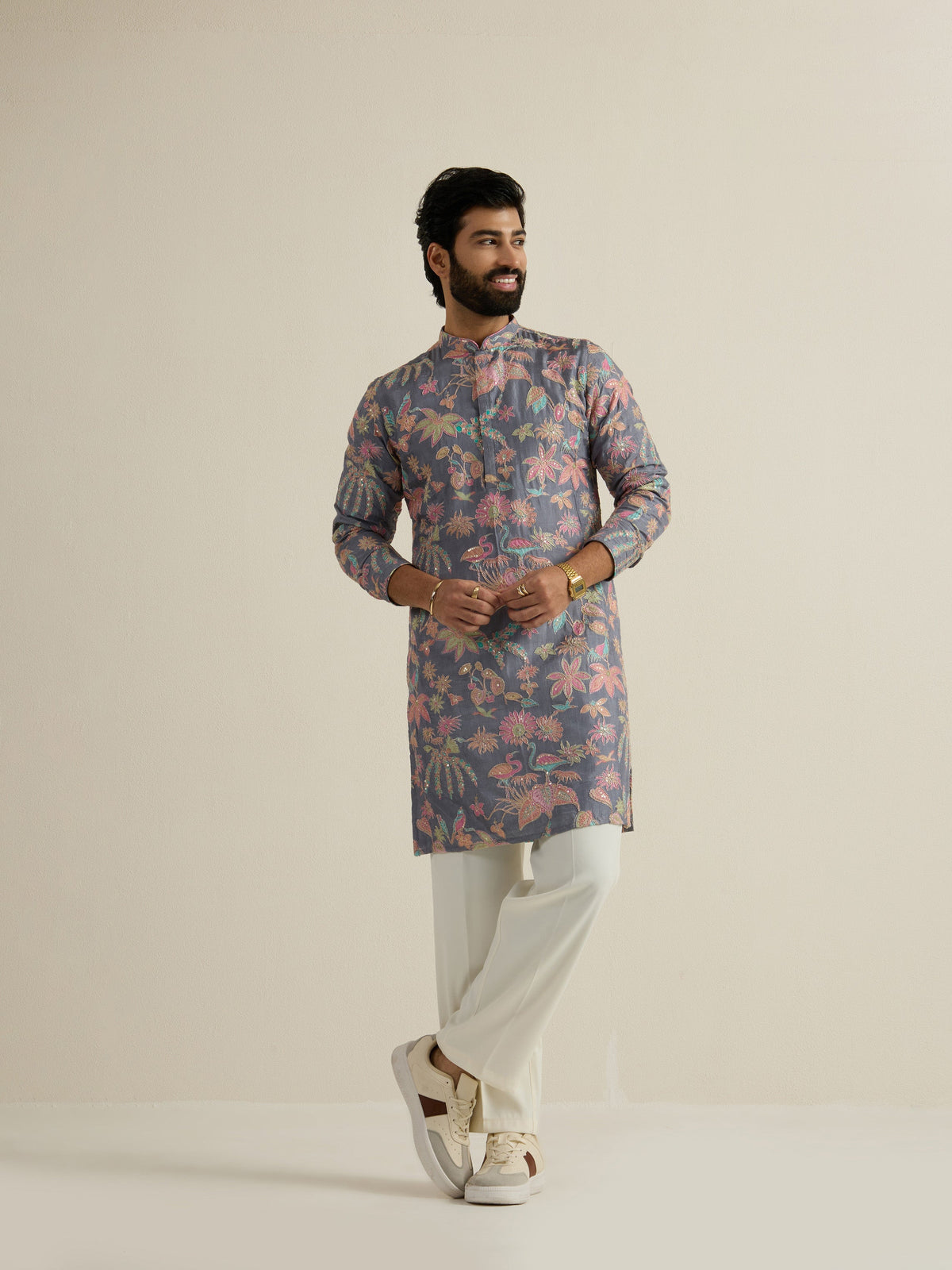 Mens Multicolor Blended Print Kurta