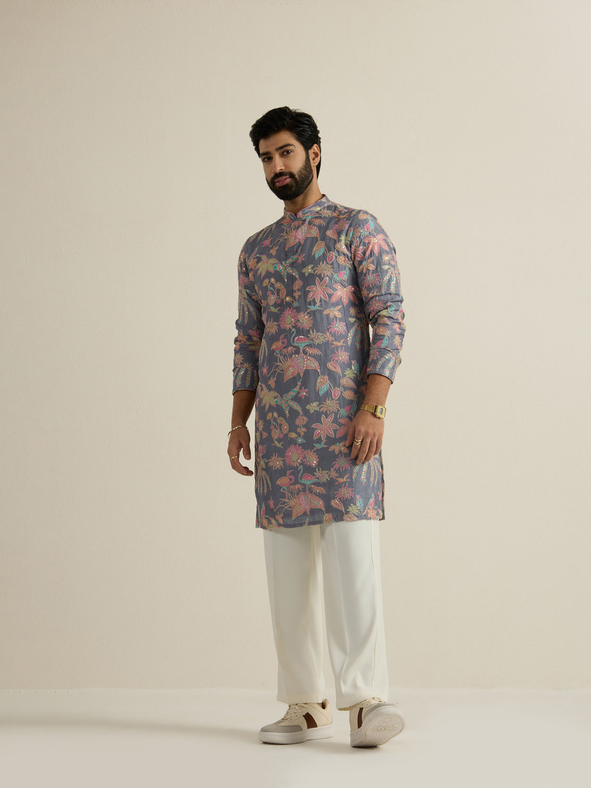 Mens Multicolor Blended Print Kurta