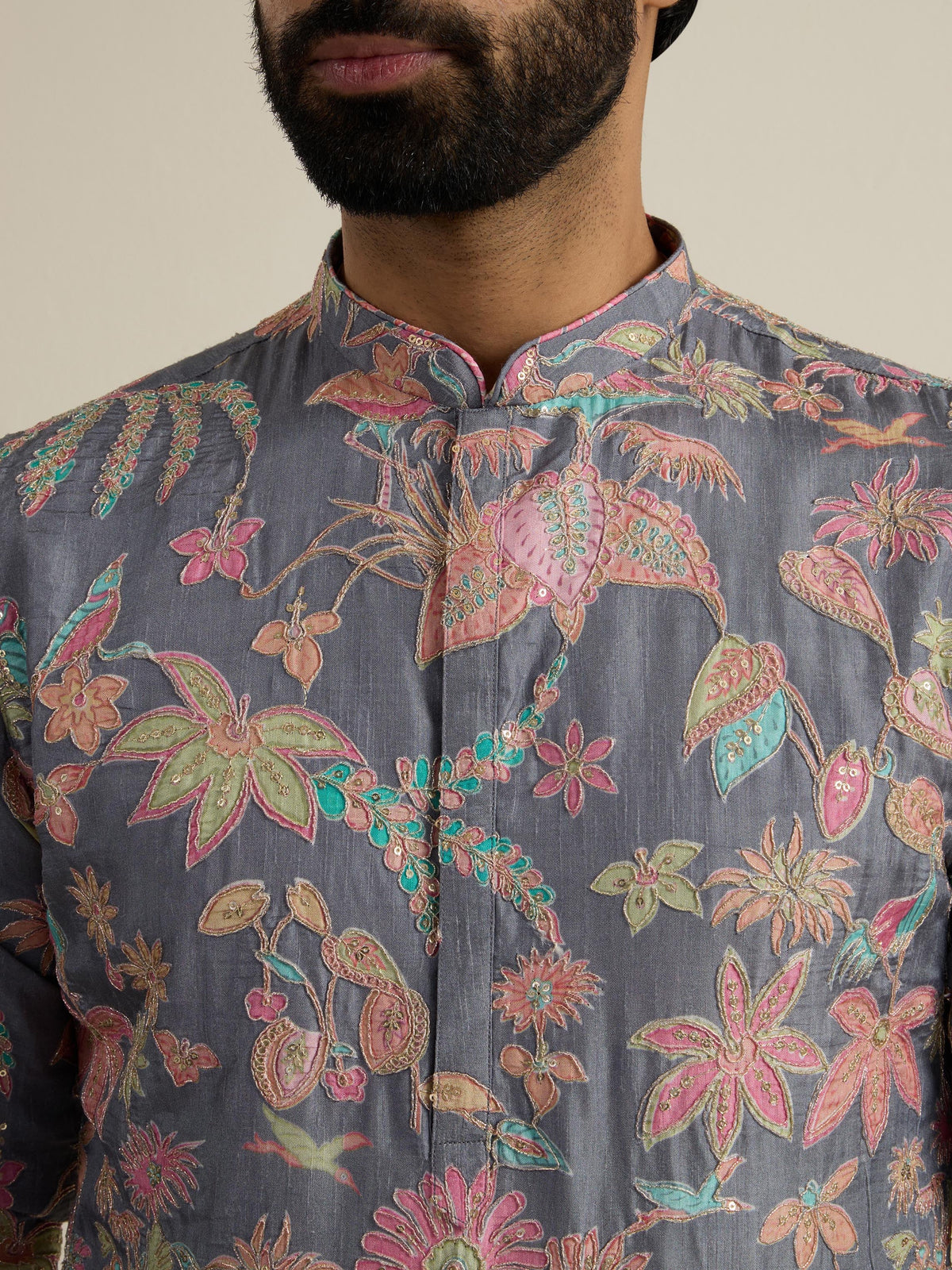 Mens Multicolor Blended Print Kurta