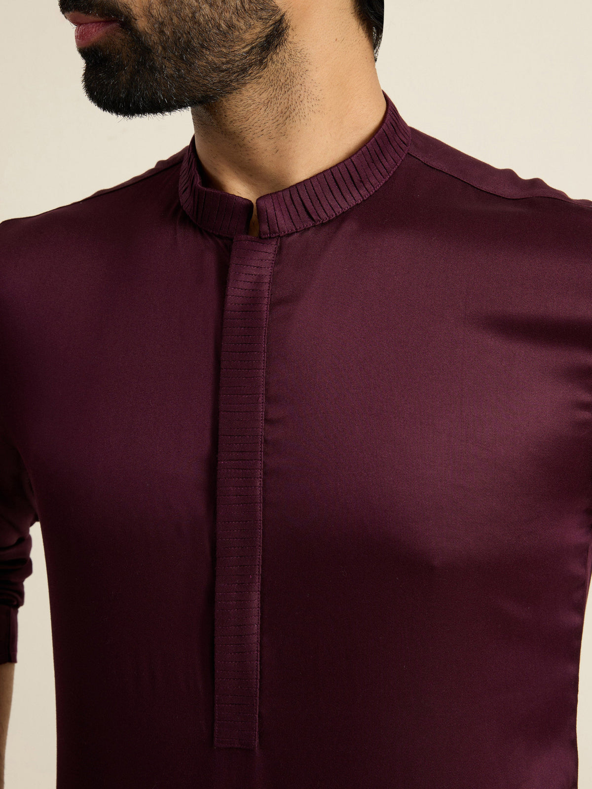 Mens Red Blended Plain Kurta with Buttoned Placket