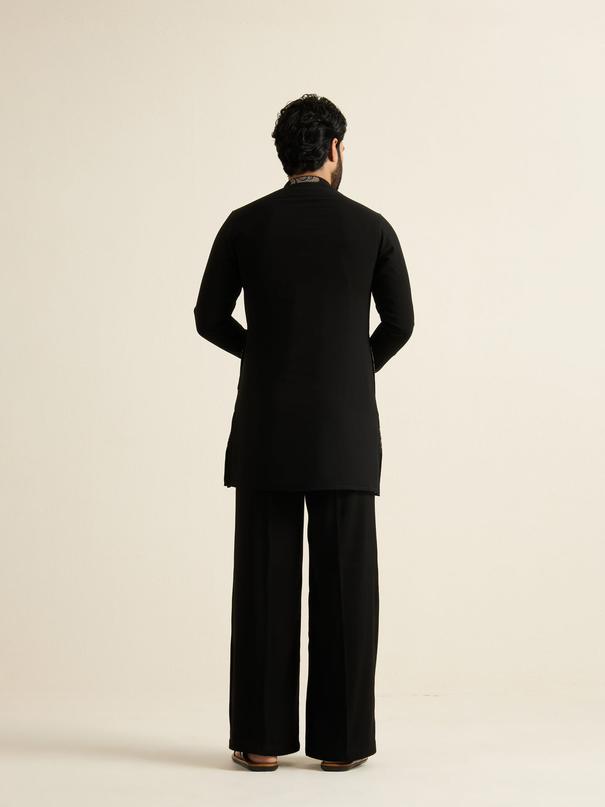 Mens Black Georgette Embroidery Kurta