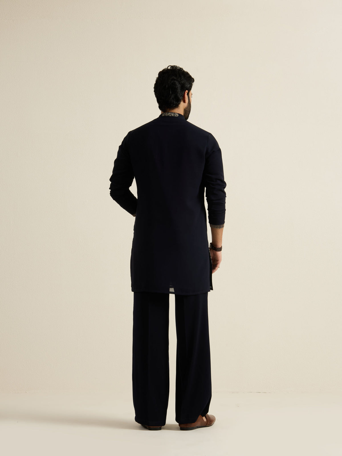 Mens Blue Georgette Embroidery Kurta