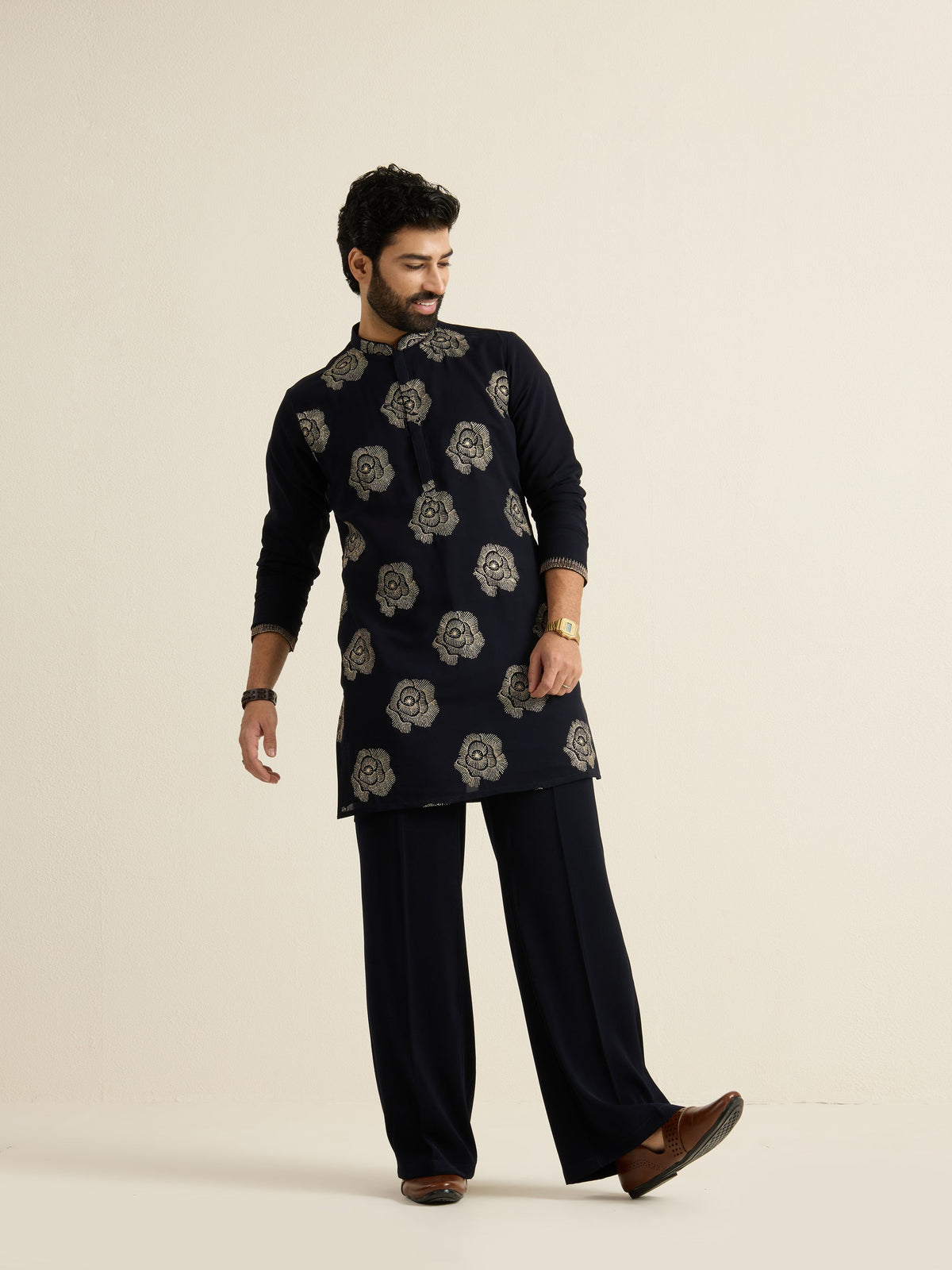 Mens Blue Georgette Embroidery Kurta