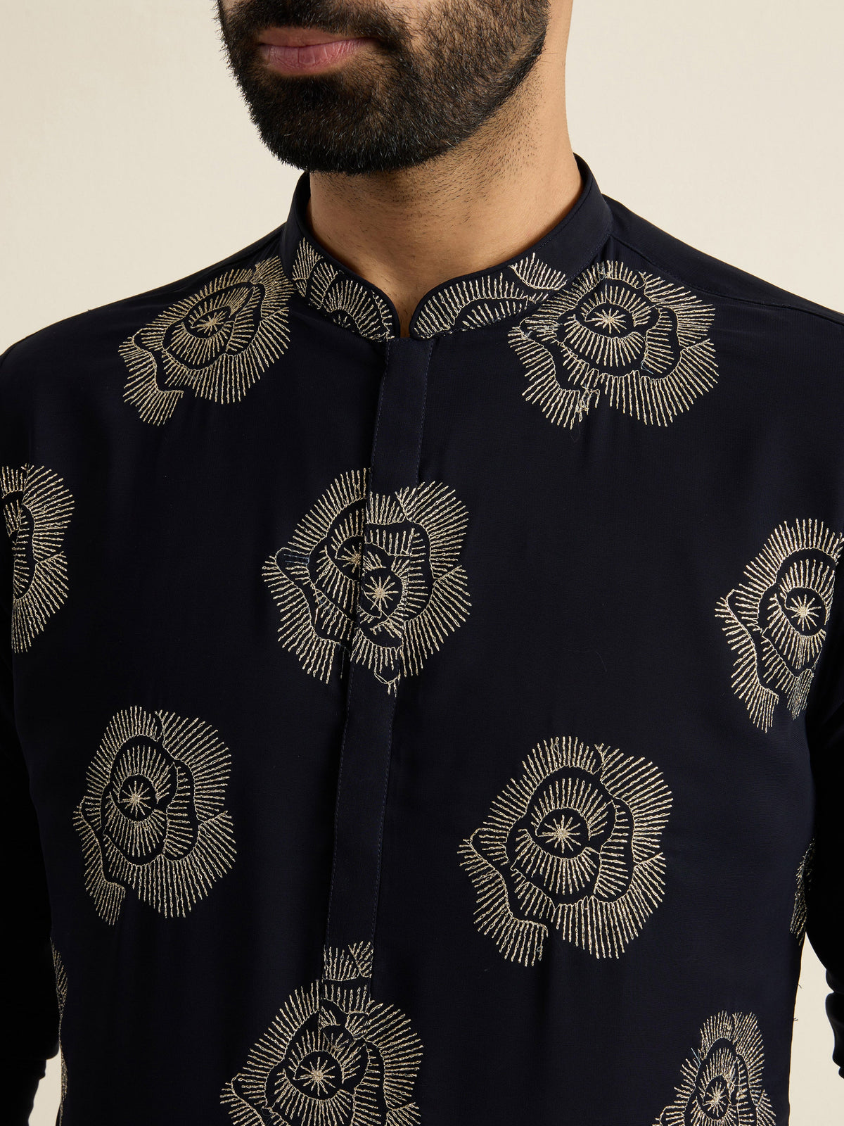 Mens Blue Georgette Embroidery Kurta
