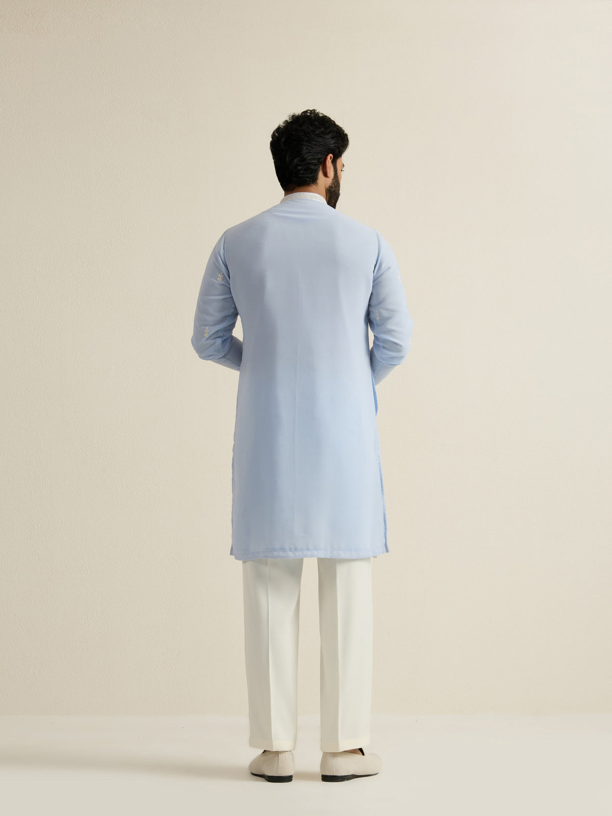 Mens Blue Georgette Embroidery Kurta