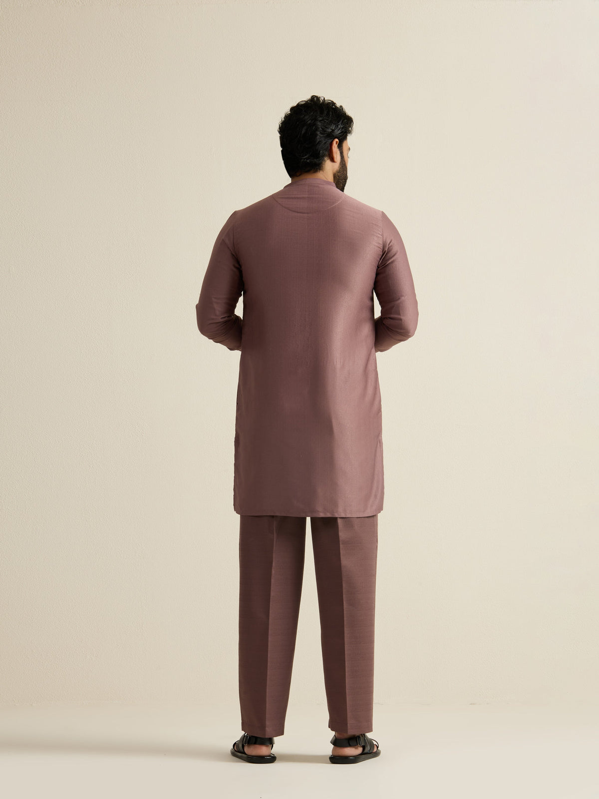 Mens Brown Blended Light Embroidery Kurta