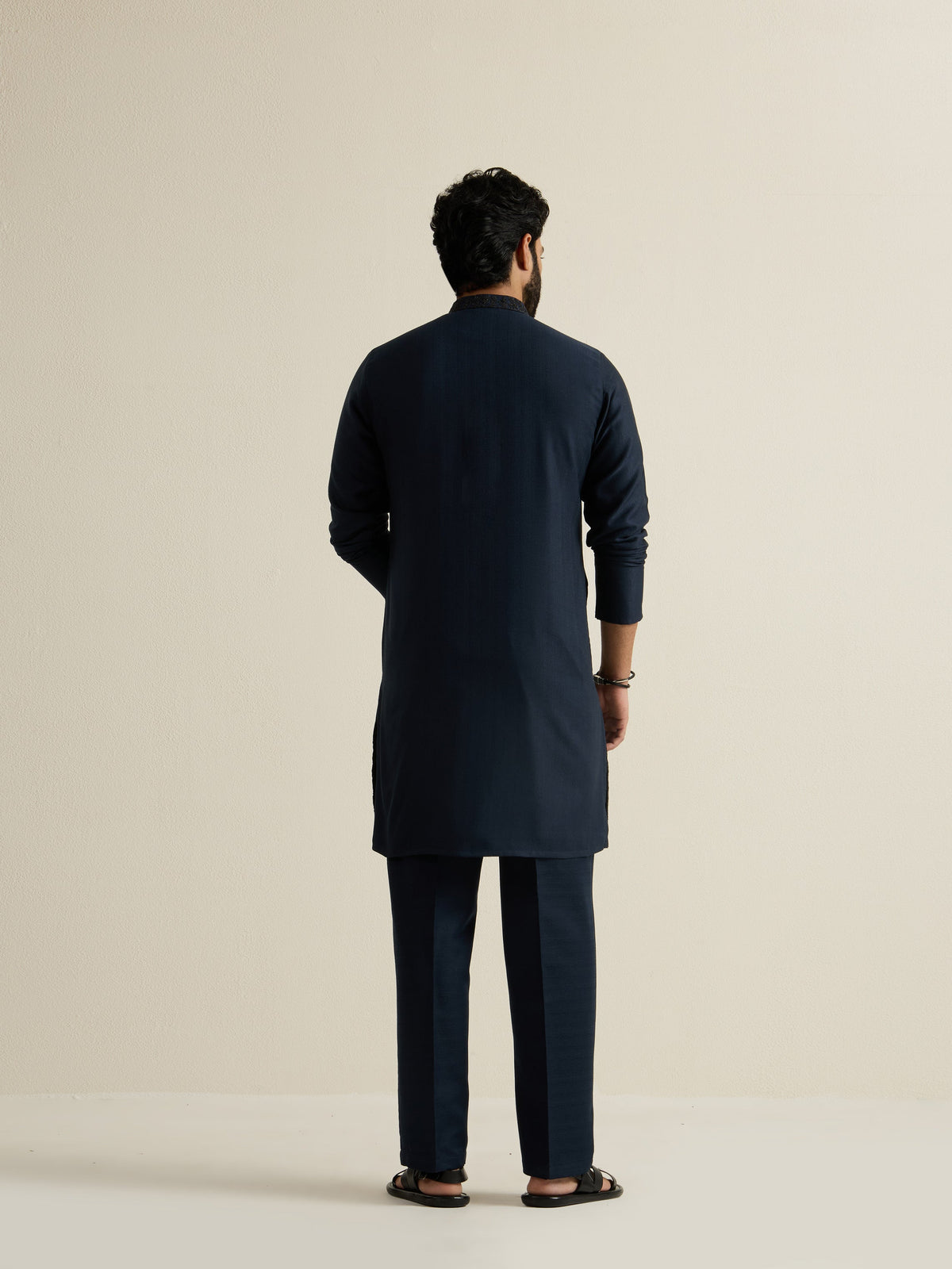 Mens Blue Blended Embroidery Kurta