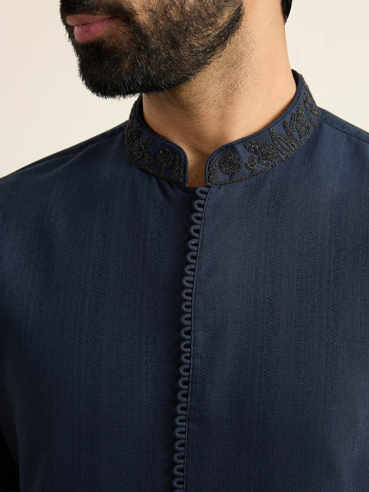 Mens Blue Blended Embroidery Kurta