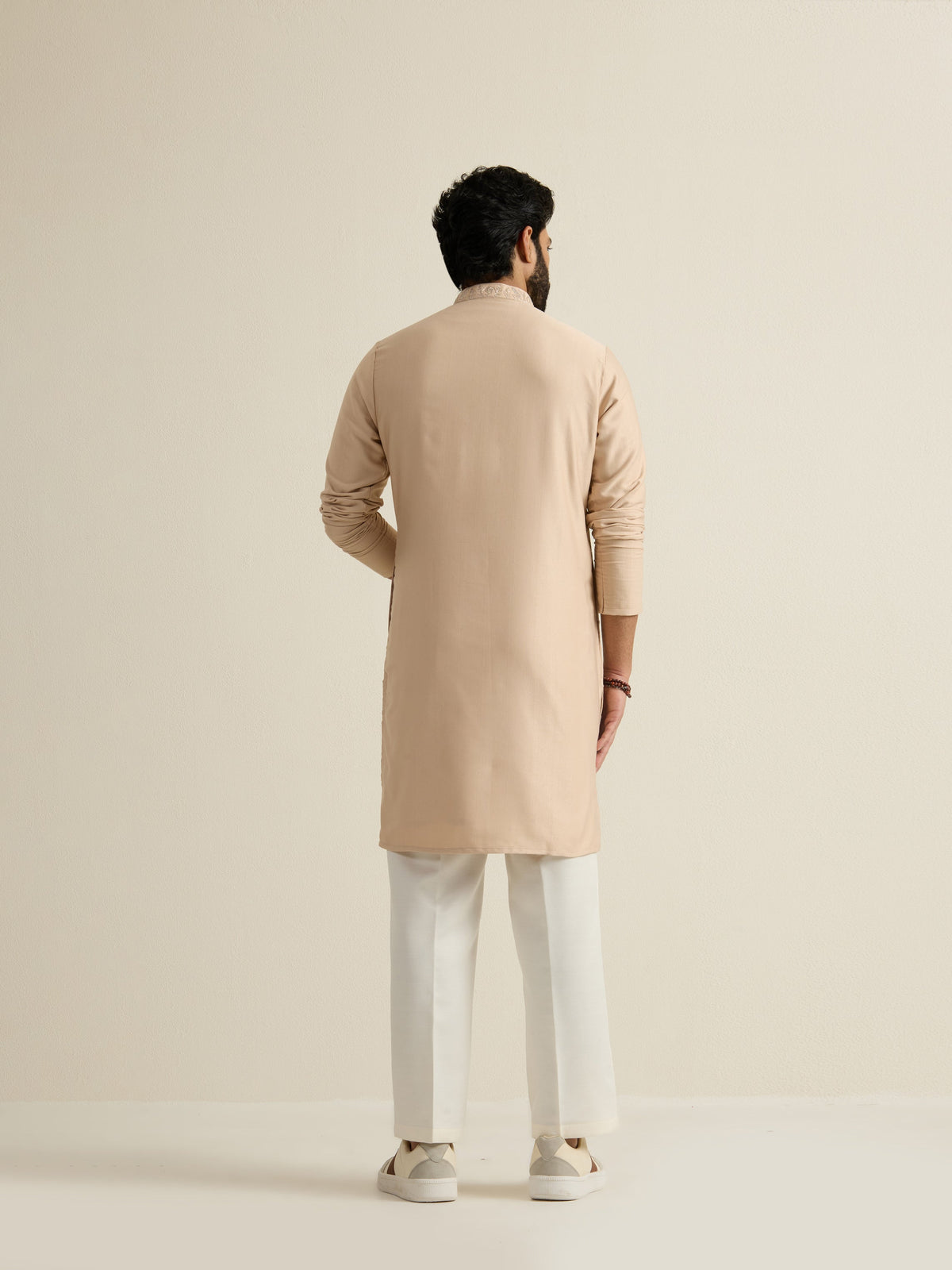 Mens Brown Blended Embroidery Kurta