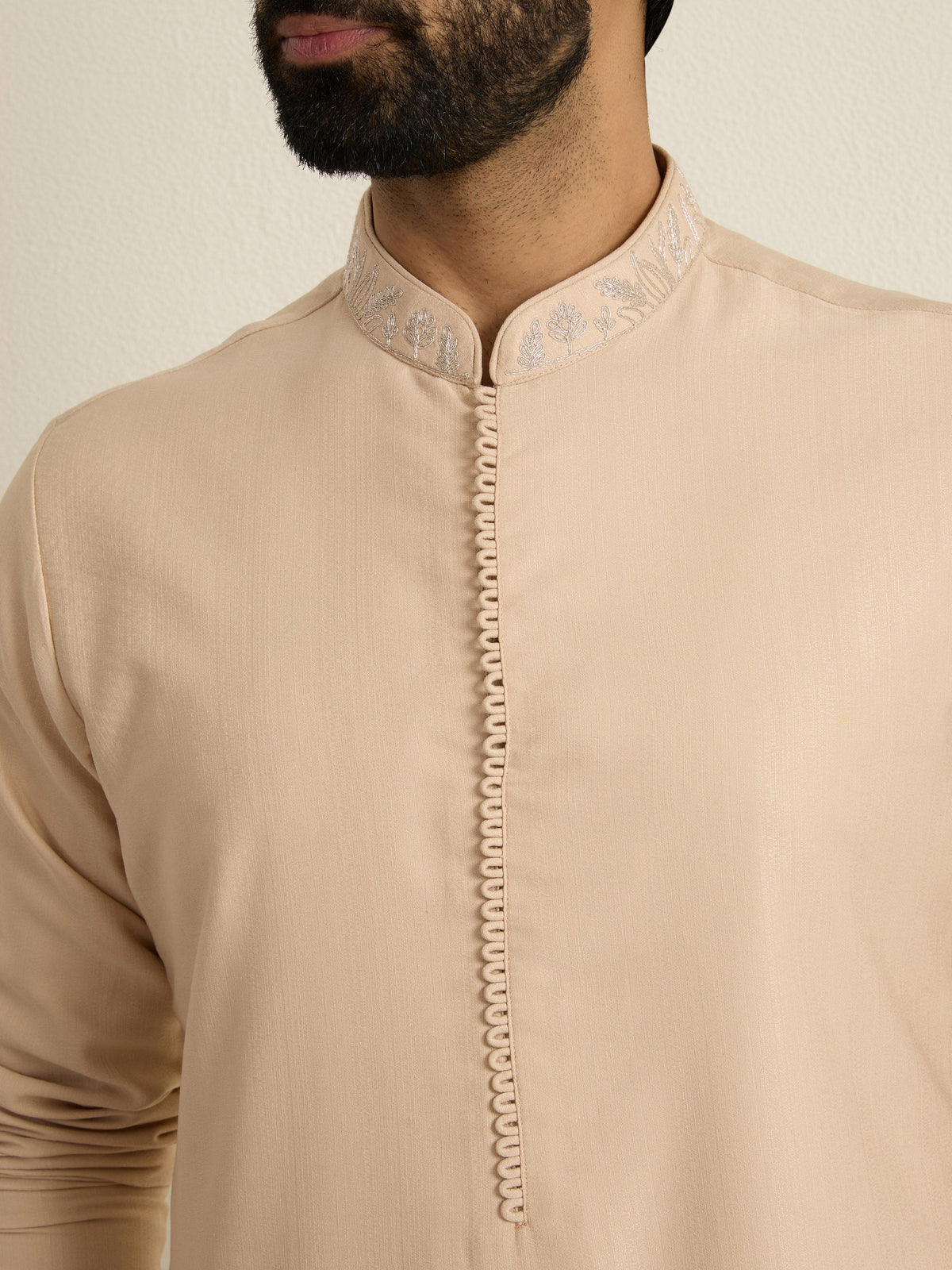 Mens Brown Blended Embroidery Kurta