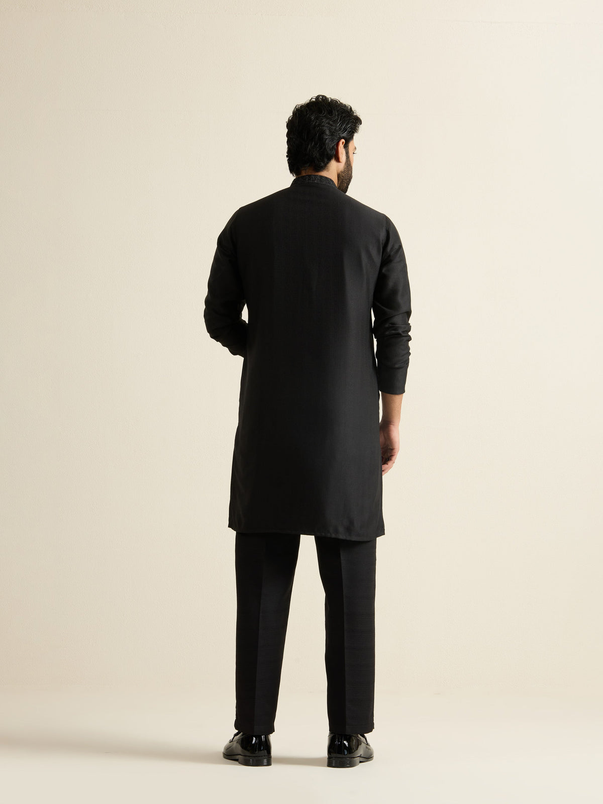 Mens Black Blended Embroidery Kurta