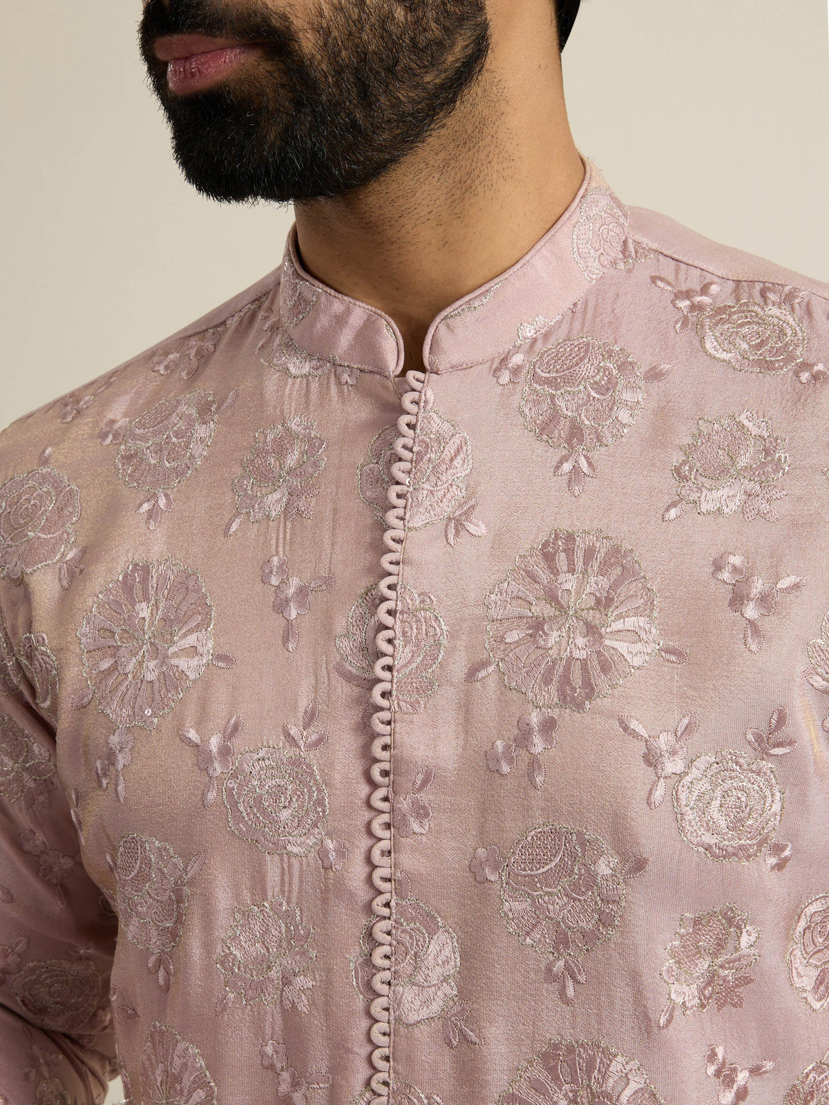 Mens Purple Tissue Embroidery Kurta