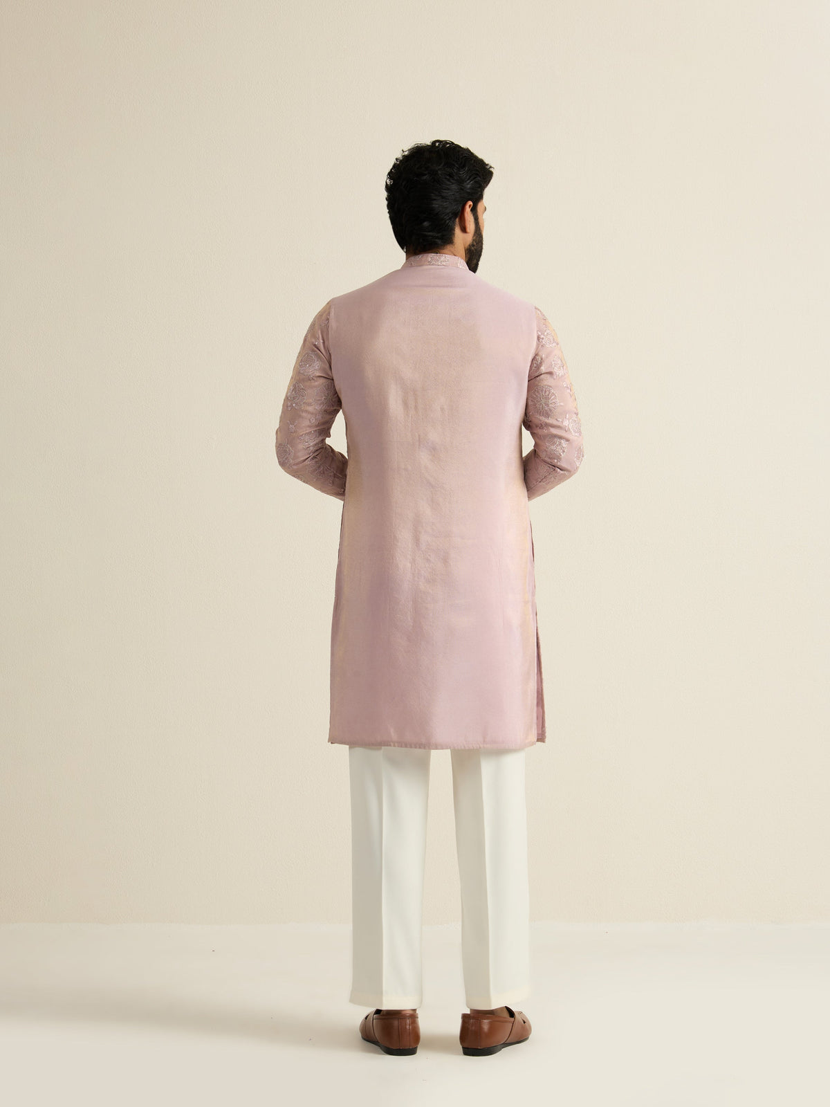 Mens Purple Tissue Embroidery Kurta