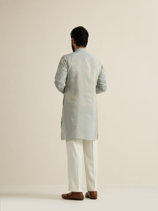 Mens Green Tissue Embroidery Kurta