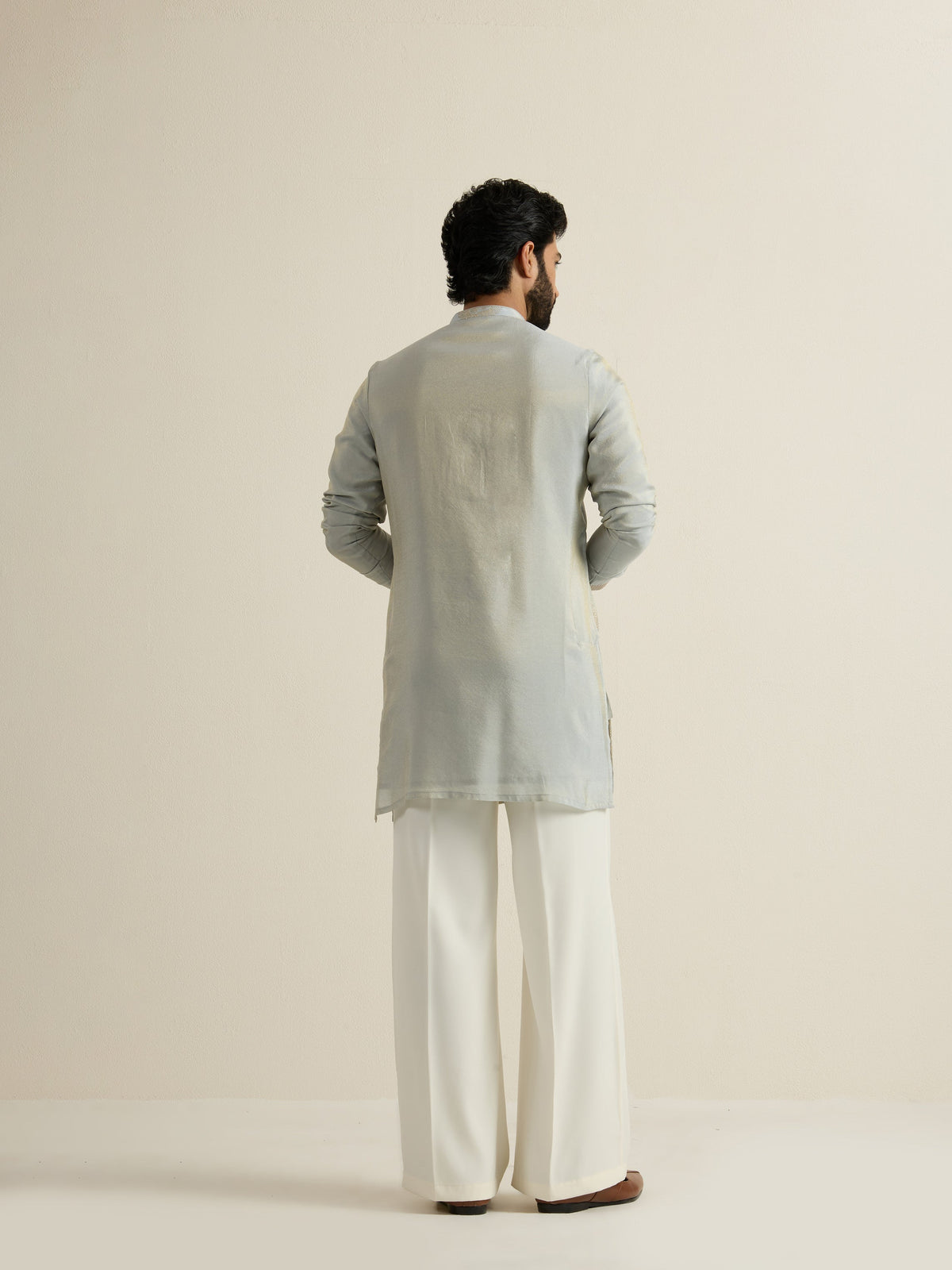 Mens Green Tissue Embroidery Kurta
