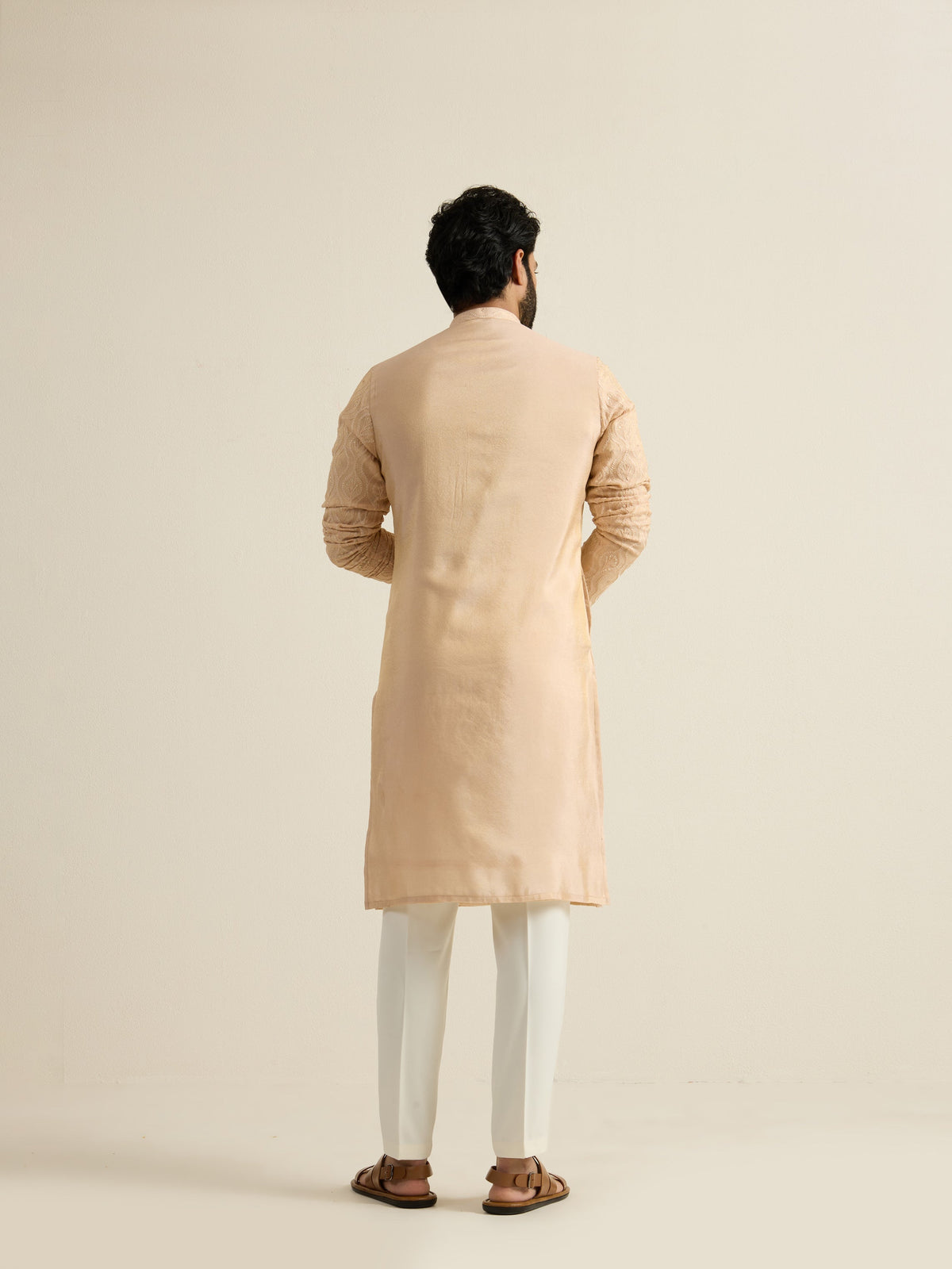 Mens Brown Tissue Embroidery Kurta