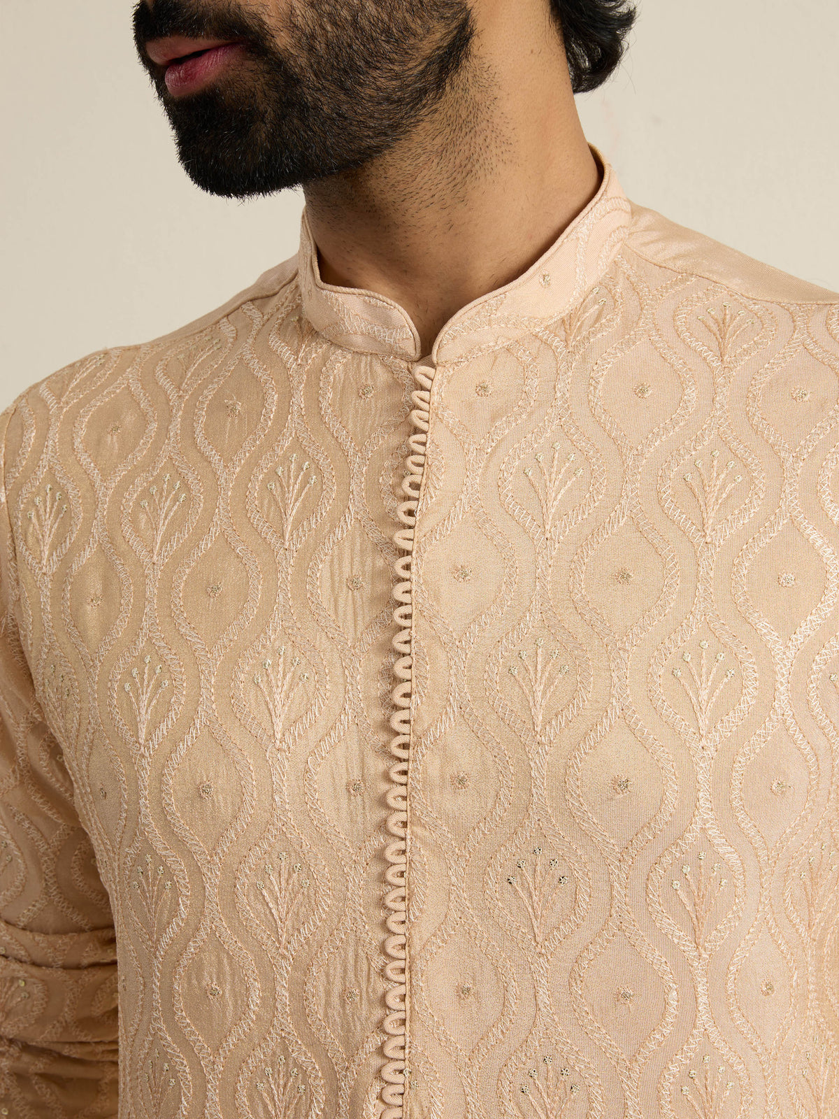 Mens Brown Tissue Embroidery Kurta