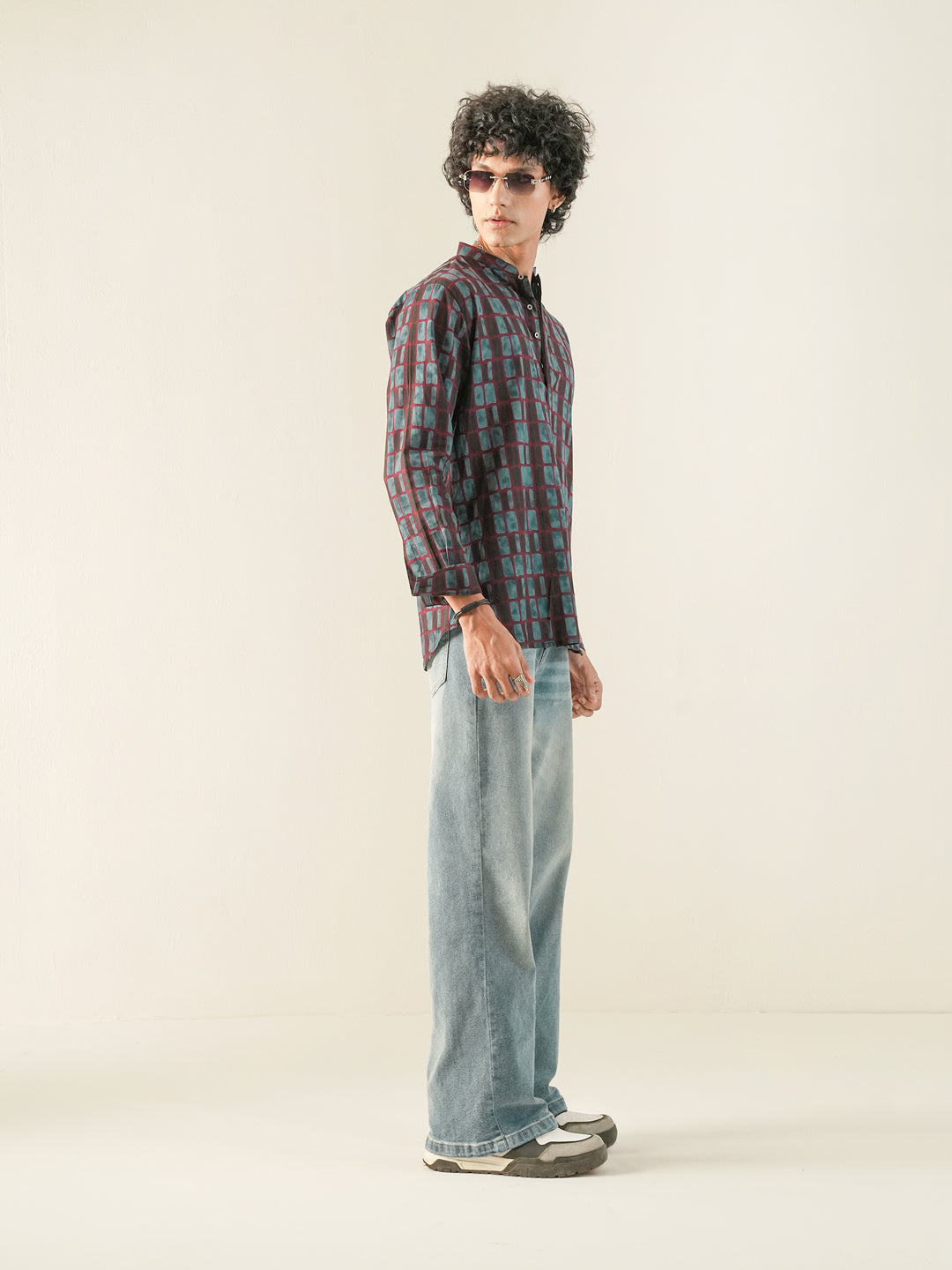 Men Blue Cotton Print Kurta