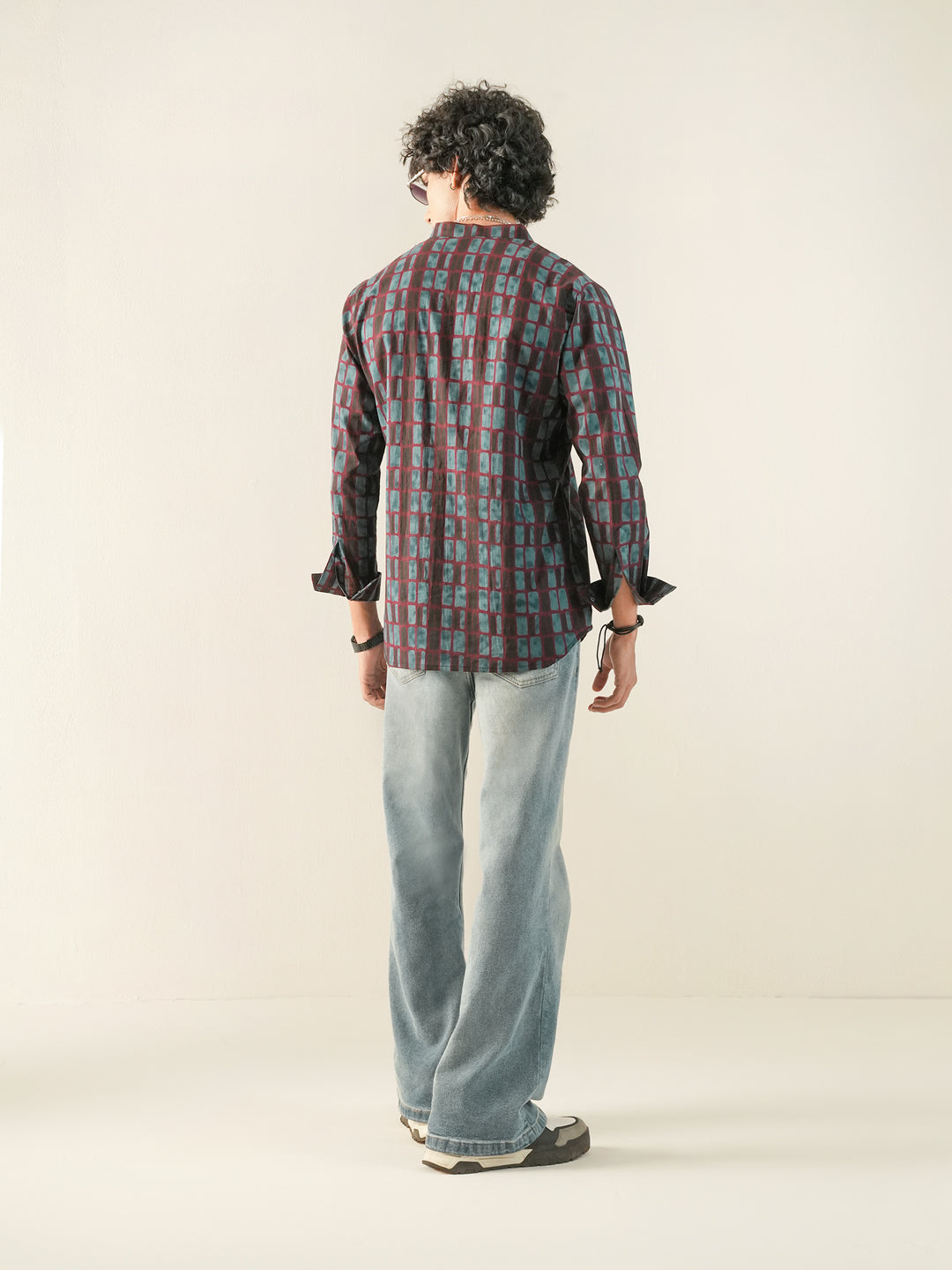 Men Blue Cotton Print Kurta