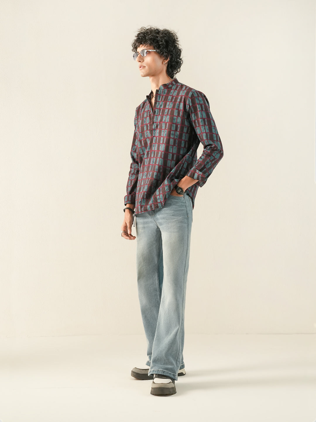 Men Blue Cotton Print Kurta