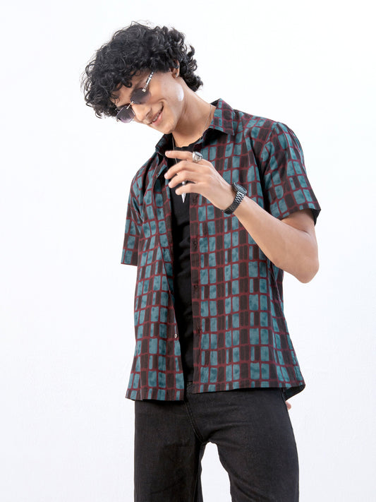 Mens Blue Cotton Print Kurta