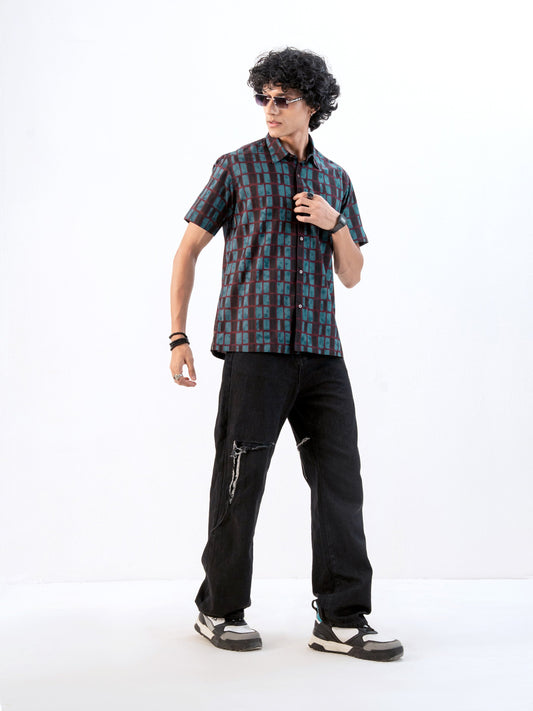Mens Blue Cotton Print Kurta
